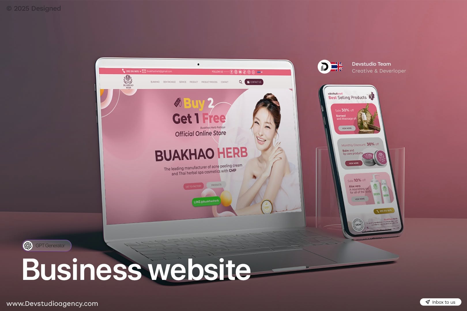 Buakhao Herb website on laptop and phone