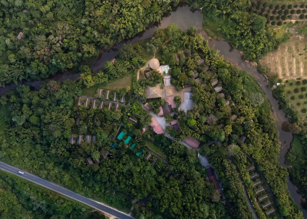 Elephant Hills camp drone view